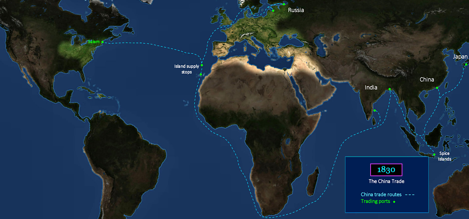 China Trade from Salem, 1300 map
